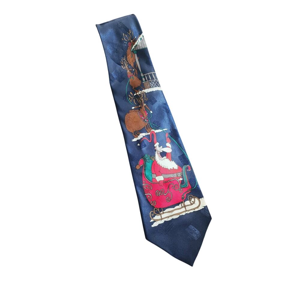 Hallmark Happy Holidays Santa Reindeer Christmas Men's Neck Tie